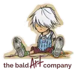 Logo of The Bald Art Company featuring a stylized person with white hair sitting on the ground.