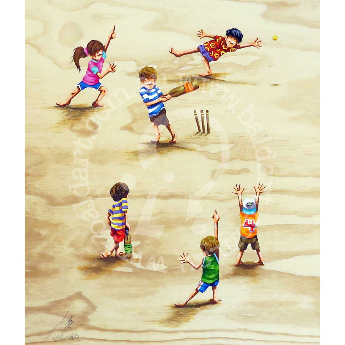 beach cricket artwork wall art by andy baker of bald art
