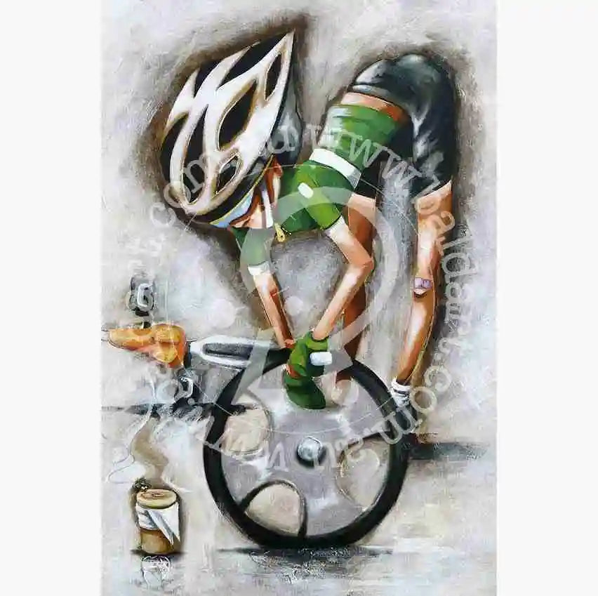 Abstract painting of a cyclist in action