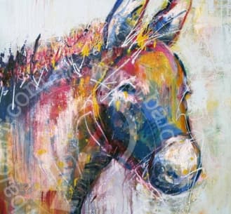 Abstract painting of a donkey with vibrant colors on a textured background