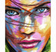 Colorful abstract painting of a woman's face with vibrant colors