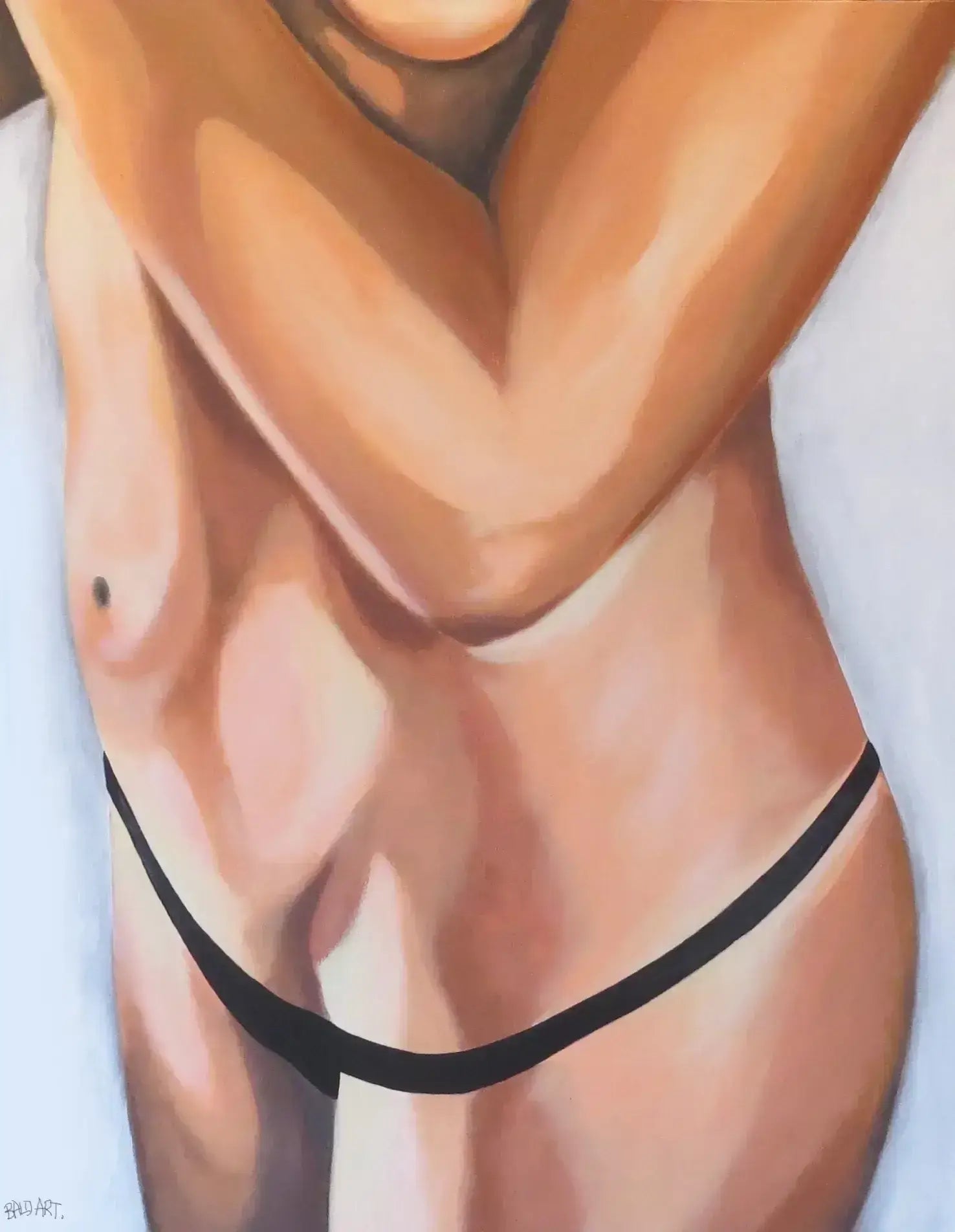 Artistic depiction of a person wearing a thong on a white background