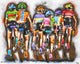 Artistic depiction of cyclists in colorful jerseys on a track
