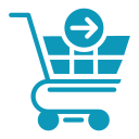 Cart icon with a right arrow on a blue background