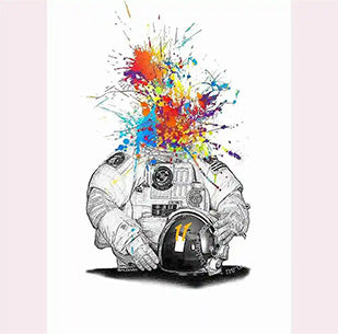 God of Art conceptual contemporary artwork; a modern statement piece on canvas featuring vibrant color bursts and artistic textured paint drips.