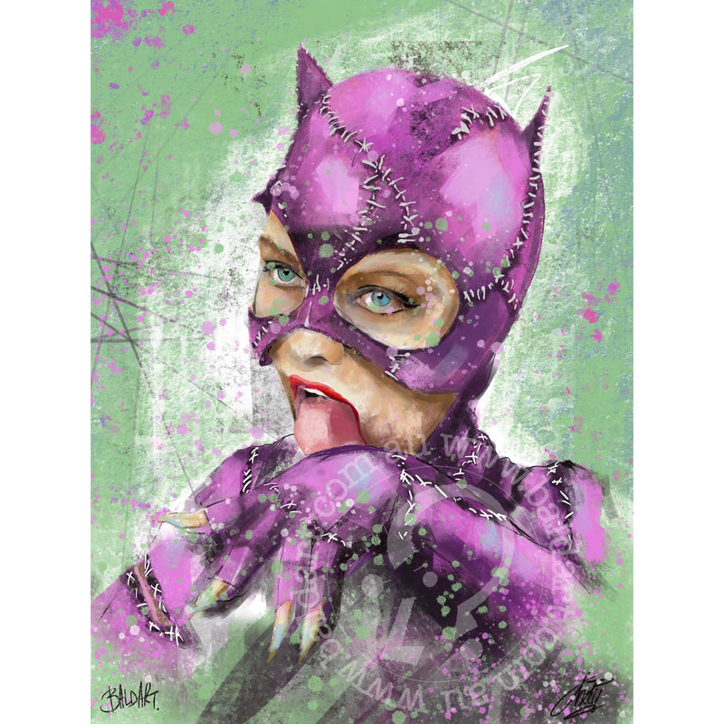 Kitten cute contemporary animal art; playful feline artwork on canvas with soft textures and modern paint drip accents.