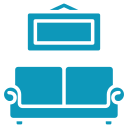 Icon of a blue sofa with a white background