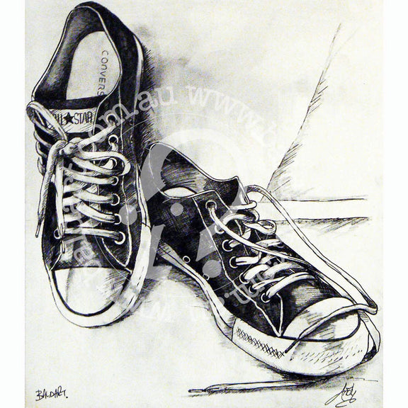 An illustration of a stylish pair of sneakers, highlighting their shape and details.