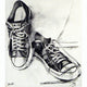 An illustration of a stylish pair of sneakers, highlighting their shape and details.