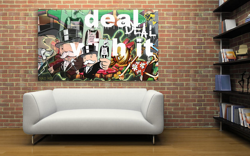 A white chair located in front of a weathered brick wall, emphasizing the contrast between the smooth chair and the rough surface.