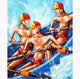 Surf lifesavers running into the ocean – Australian beach rescue team artwork by Bald Art