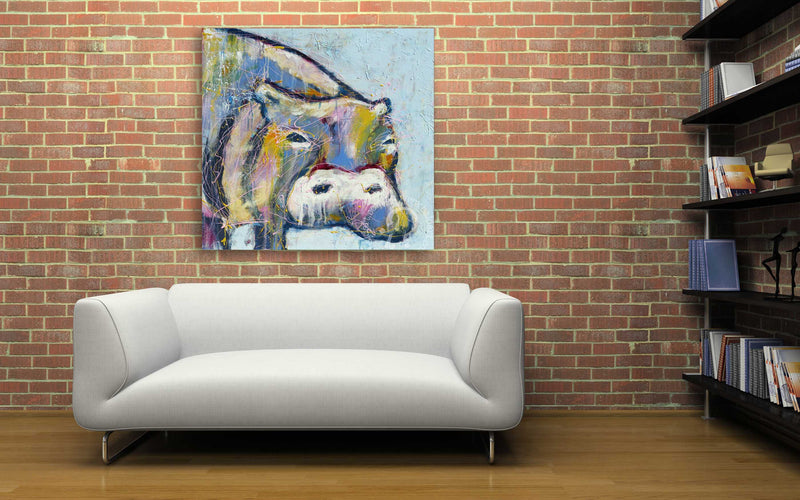 A vibrant wall painting featuring a hippo, adding character to the room's decor.