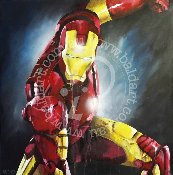 A detailed painting of Iron Man created by Daniel Davies, highlighting the character's armor and dynamic pose.