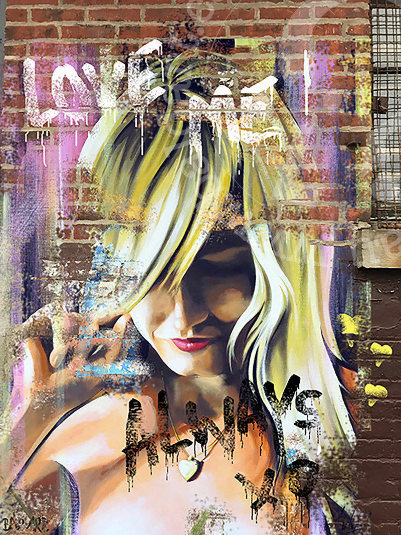 A woman’s portrait artistically rendered on a brick wall, highlighting urban art and cultural expression.