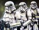 A group of Star Wars stormtroopers, artistically rendered by Jimmy Kirk, poised in a dynamic sci-fi environment.