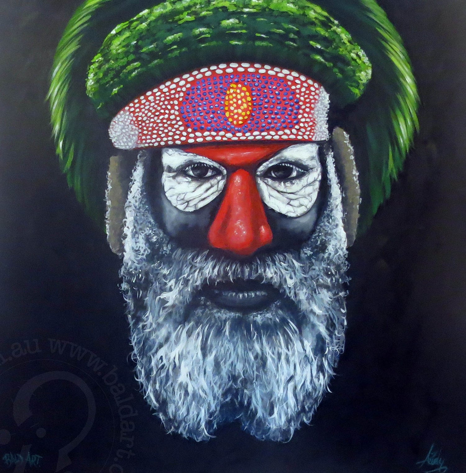 A limited edition print of a stylized, contemporary artwork depicting a warrior with a headdress and glasses.