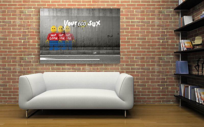 A simple white chair set against a rustic brick wall, highlighting a contrast between modern and traditional elements.