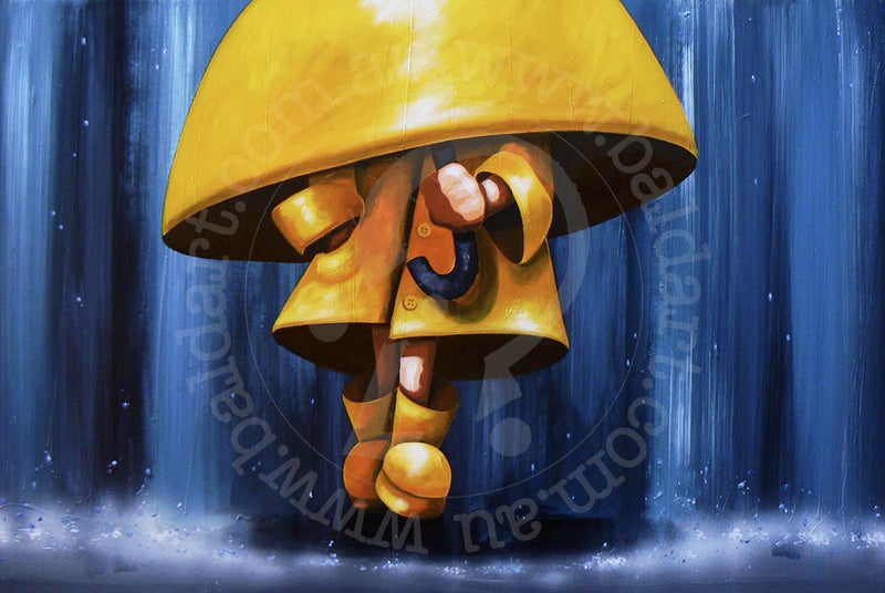 Downpour Debbie expressive weather artwork; rain-inspired blue abstract art on canvas with vertical paint drips.