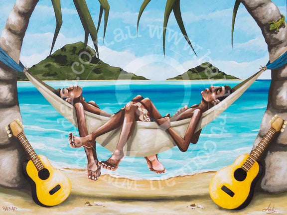 Fiji island life artwork showing a peaceful tropical scene with soft light and still ocean atmosphere