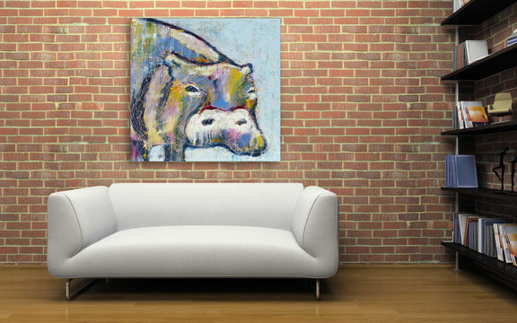 A vibrant wall painting featuring a hippo, adding character to the room's decor.