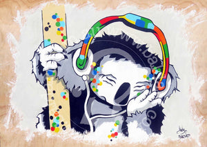 koala dj aussie art pop art style by andy baker of bald art