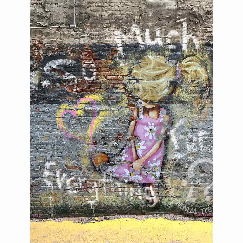 Positive message wall art on canvas So Much Love for Everything featuring feel-good graffiti with vibrant colors and textured paint drips.