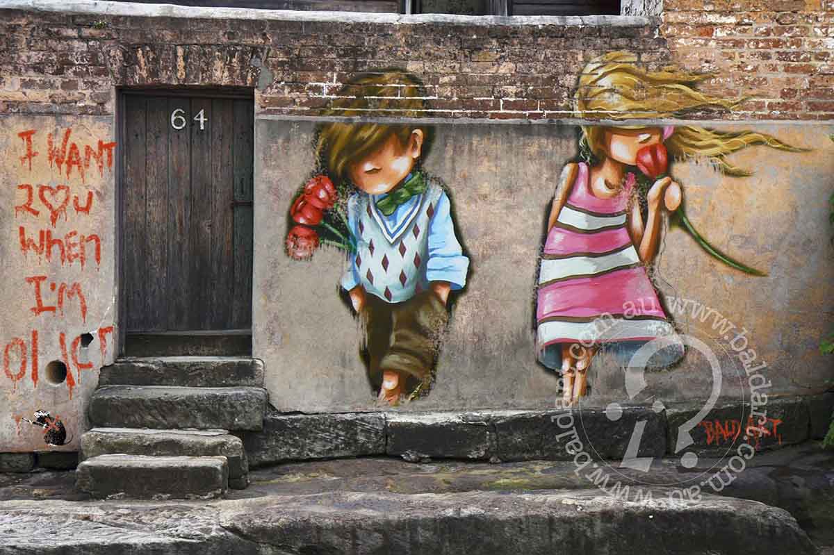 Romantic quote wall art on canvas I Want 2 Love You When Im Older featuring love graffiti print style with textured paint drips.