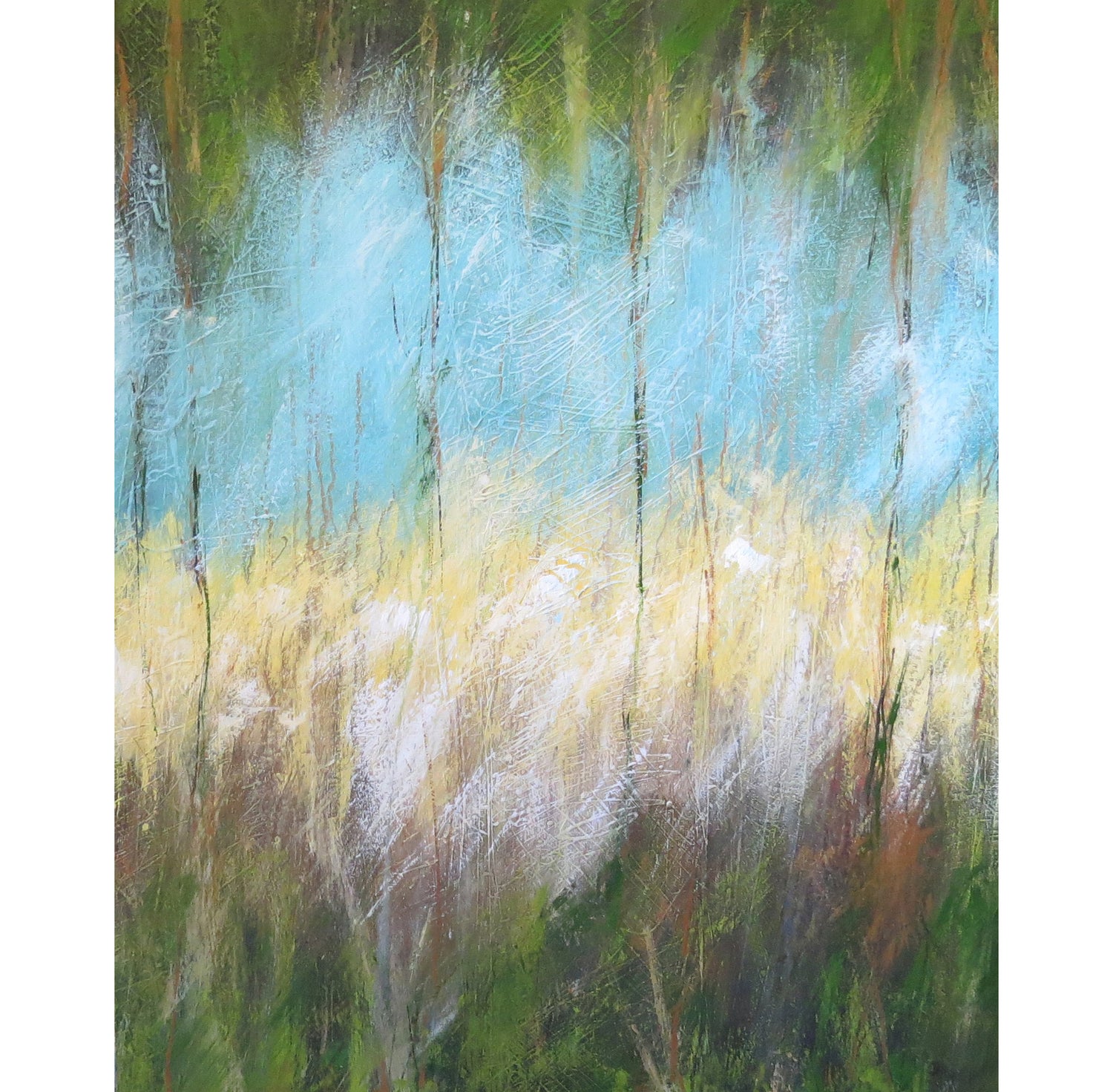 Seasons abstract seasonal artwork; nature-inspired wall art with fluid color transitions and organic textured paint drips.