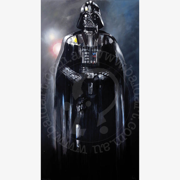 Villain helmet artwork canvas featuring a dark sci-fi helmet with deep shadows, bold textures, and high-contrast cinematic design