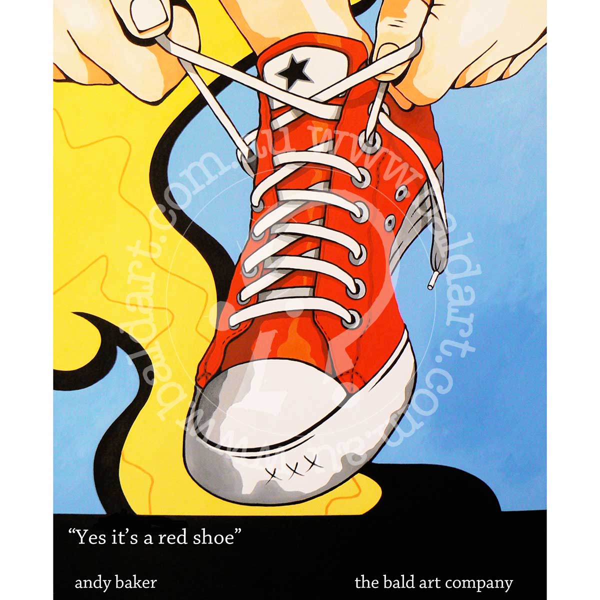 Red Converse sneaker art canvas showing a bright crimson high top shoe with star detail in bold pop art style.